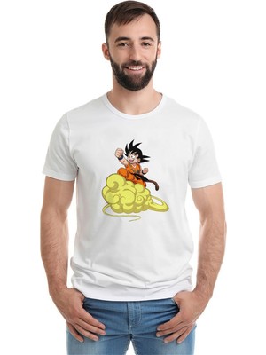 Qivi Anime Dragon Ball Baskılı Beyaz Erkek Örme Tshirt