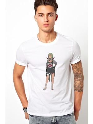 Qivi Anime Naruto Nanatsu Itachi Crow Baskılı Beyaz Erkek Örme Tshirt