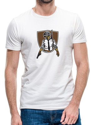 Qivi Pubg Soldier With Hand Gun Erkek Beyaz Tshirt