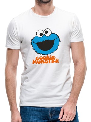 Qivi Cookie Monster Baskılı Beyaz Erkek Örme Tshirt