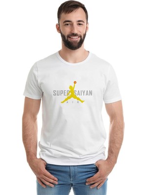 Qivi Anime Dragon Ball Super Saiyan Baskılı Beyaz Erkek Örme Tshirt