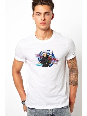 Qivi Anime One Piece Death Baskılı Beyaz Erkek Örme Tshirt