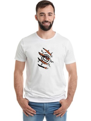 Qivi Anime Naruto Baskılı Beyaz Erkek Örme Tshirt