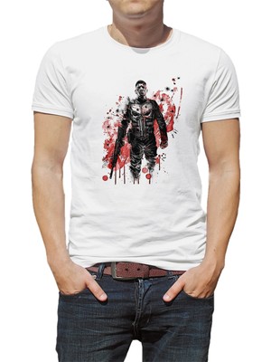 Qivi Punisher Baskılı Beyaz Erkek Örme Tshirt
