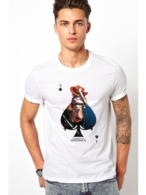 Qivi Anime One Piece Onepiece Baskılı Beyaz Erkek Örme Tshirt