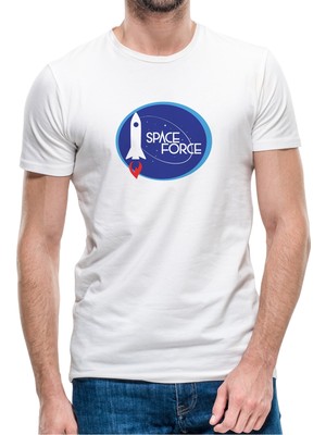 Qivi Nasa Space Force Uzay Baskılı Beyaz Erkek Örme Tshirt