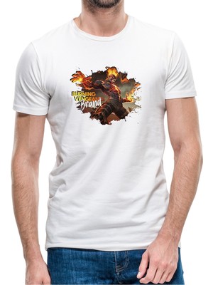 Qivi Brand Ateş Topu Alev Baskılı Beyaz Erkek Örme Tshirt