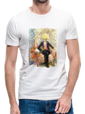 Qivi Anime One Piece King Baskılı Beyaz Erkek Örme Tshirt