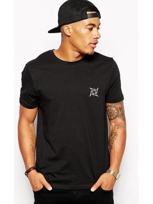 Qivi Metallica Logo Göğüs Baskılı Siyah Erkek Örme Tshirt