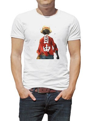 Qivi Anime One Piece Donguijote Baskılı Beyaz Erkek Örme Tshirt