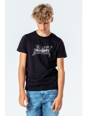 Qivi Metallica Baskılı Unisex Çocuk Siyah Tshirt