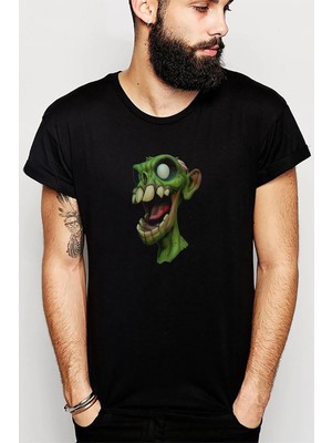 Qivi One Piece Zombie 2 Baskılı Siyah Erkek Örme Tshirt