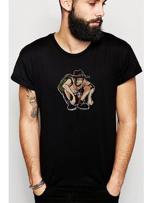 Qivi Anime One Piece Luffy Baskılı Siyah Erkek Örme Tshirt