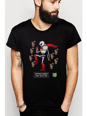 Qivi Undertale Baskılı Siyah Erkek Örme Tshirt