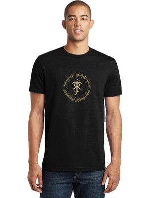 Qivi Lord Of The Rings Jrrt Baskılı Siyah Erkek Örme Tshirt