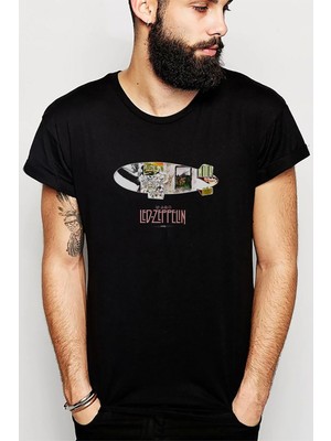 Qivi LED Zeppelin 1968 Baskılı Siyah Erkek Örme Tshirt