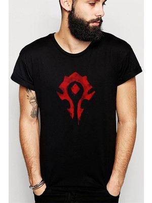 Qivi World Of Warcraft Horde Baskılı Siyah Erkek Örme Tshirt