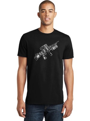 Qivi Photography Tactical Camera Baskılı Siyah Erkek Örme Tshirt