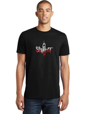 Qivi Slipknot Symbol Metal Rock Music Müzik Baskılı Siyah Erkek Örme Tshirt