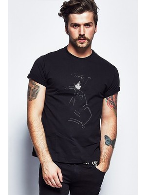 Qivi Anime Naruto Baskılı Siyah Erkek Örme Tshirt