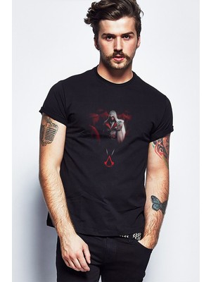 Qivi Assassin's Creed Baskılı Siyah Erkek Örme Tshirt