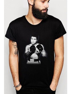 Qivi Muhammed Ali Everlast Baskılı Siyah Erkek Örme Tshirt