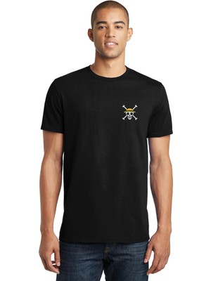 Qivi Luffy Logo Baskılı Siyah Erkek Örme Tshirt