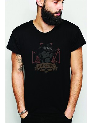 Qivi Motörhead Lemmy Kilmister Viski Rock Metal Baskılı Siyah Erkek Örme Tshirt