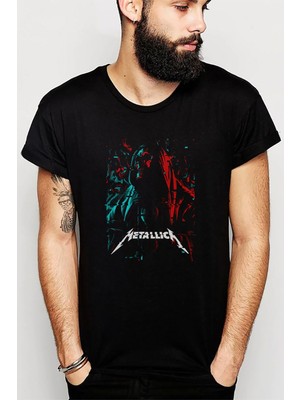 Qivi Metallica Kohl Center Usa Rock Metal Baskılı Siyah Erkek Örme Tshirt