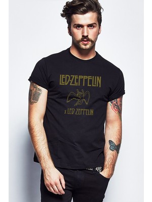 Qivi LED Zeppelin x LED Zeppelin Metal Baskılı Siyah Erkek Örme Tshirt