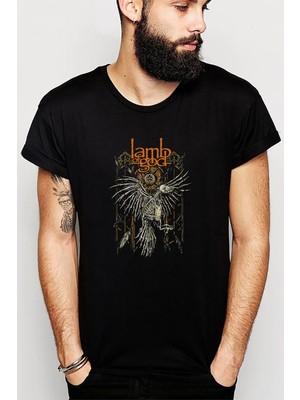 Qivi Lamb Of God Crow Metal Rock Baskılı Siyah Erkek Örme Tshirt