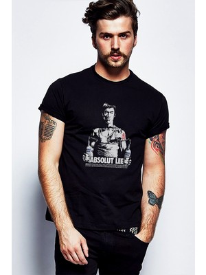 Qivi Bruce Lee Absalut Lee Metal Rock Baskılı Siyah Erkek Örme Tshirt