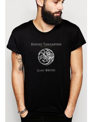 Qivi G O T House Targaryen Baskılı Siyah Erkek Örme Tshirt