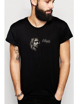 Qivi Kurt Cobain Baskılı Siyah Erkek Örme Tshirt