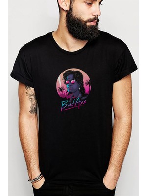 Qivi Stranger Things Bad Ass Baskılı Siyah Erkek Örme Tshirt