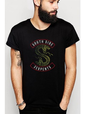Qivi Riverdale South Side Serpents Baskılı Siyah Erkek Örme Tshirt