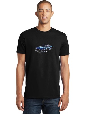 Qivi Free Old Car Baskılı Siyah Erkek Örme Tshirt
