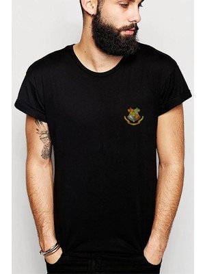 Qivi Hp Hogwarts Logo Baskılı Siyah Erkek Örme Tshirt