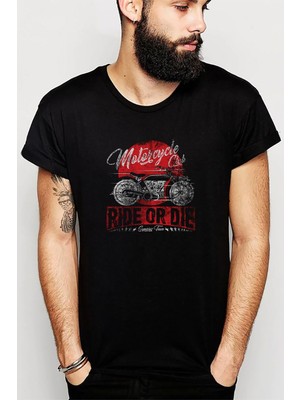 Qivi American Motorsiklet Club Ride Or Die Baskılı Siyah Erkek Örme Tshirt