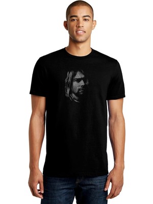 Qivi Kurt Cobain Metal Rock Music Baskılı Siyah Erkek Örme Tshirt