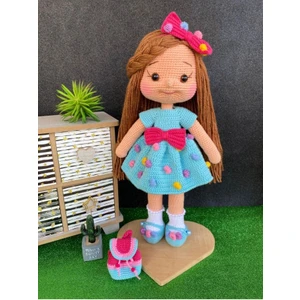 Simay Store Amigurumi Organik Örgü Oyuncak Şapkalı Örgü Bebek 35 cm
