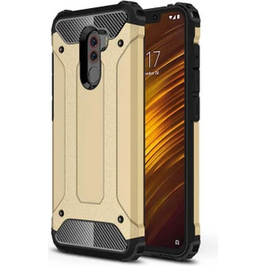 noktaks - Xiaomi Pocophone F1 - Kılıf Çift Katman Zırh Tank Crash Military Kapak - Gold - T5863