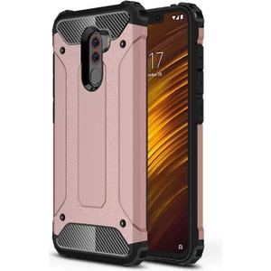 noktaks - Xiaomi Pocophone F1 - Kılıf Çift Katman Zırh Tank Crash Military Kapak - Rose Gold - T5863