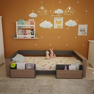 Çocuk Kahverengi Cepli Montessori Yatağıı M1-42