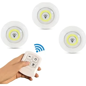Kitchen Store LED Işık Kablosuz Uzaktan Kumandalı Dolap Içi LED Ampul Seti 3lü Set Gece Lambası Spot Lamba