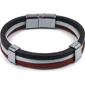 Klasik 3 Sıralı Düz Deri Bileklik  Lacivert & Beyaz & Kırmızı   S Bileklik