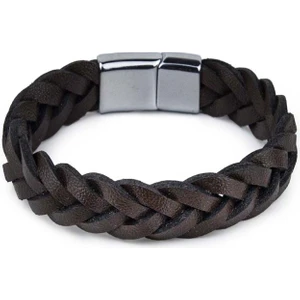 Klasik Saç El Örgüsü Deri Bileklik  Mıknatıs Kilitli  Kahverengi   S Bileklik