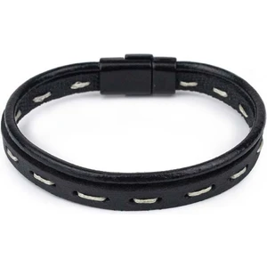 Düz Dikiş ve Sırımlı Deri Bileklik  Siyah Kilitli  Siyah & Beyaz   S Bileklik