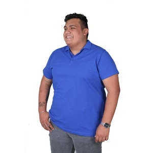Büyük Beden Cepsiz Mavi Pamuklu Polo Yaka T-Shirt