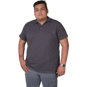 Büyük Beden Cepsiz Füme Pamuklu Polo Yaka T-Shirt